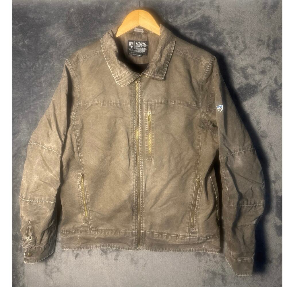 KUHL Burr Canvas Utility Jacket Mens Large L Patina Dye Vintage Field Coat Brown